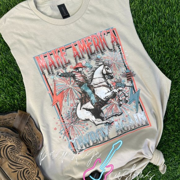 🔴CLOSE OUT: Make America Cowboy Again Muscle Tank - Picture 1 of 6